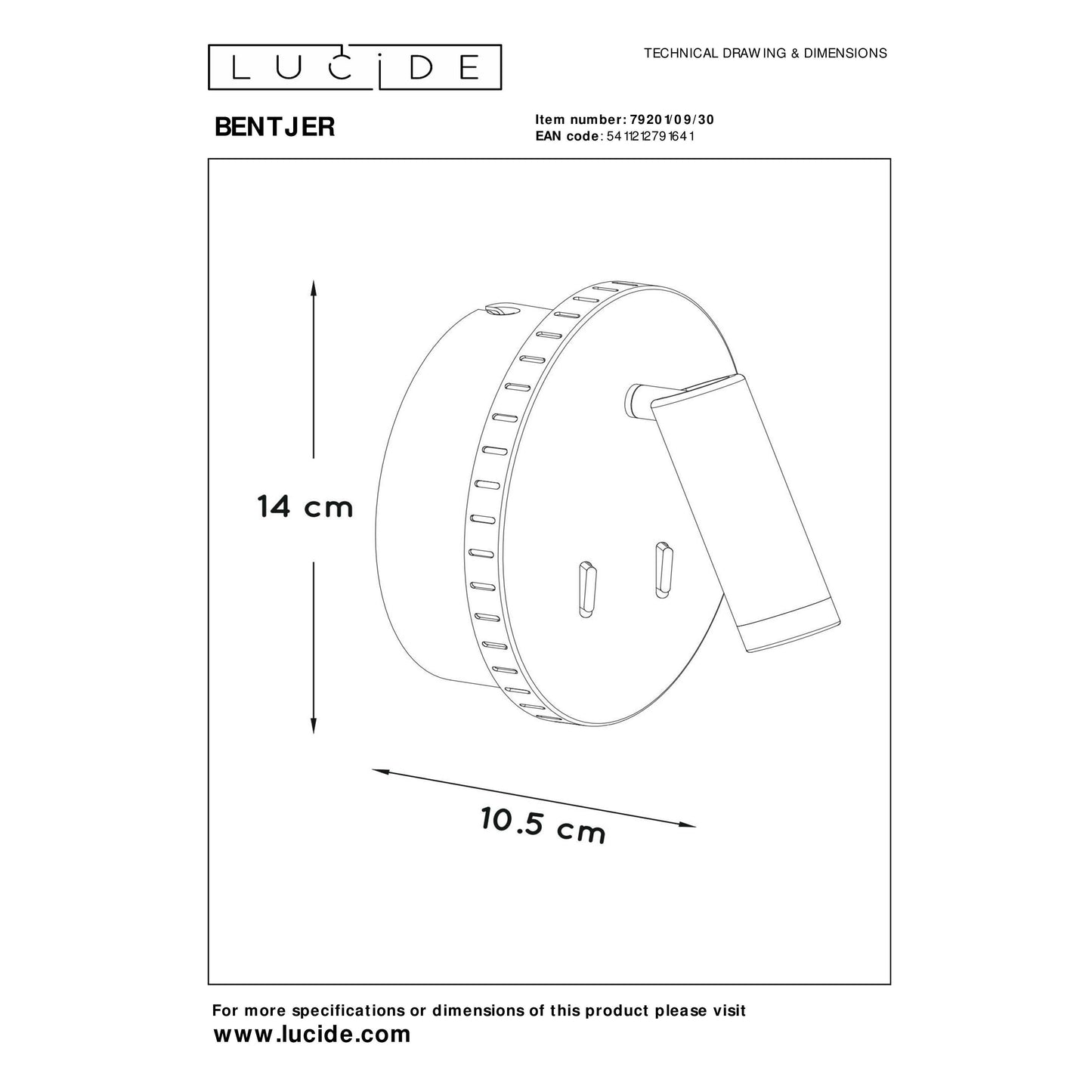 Lucide BENTJER - Bedside lamp / Wall light - Ø 14 cm - LED - 3000K - Black