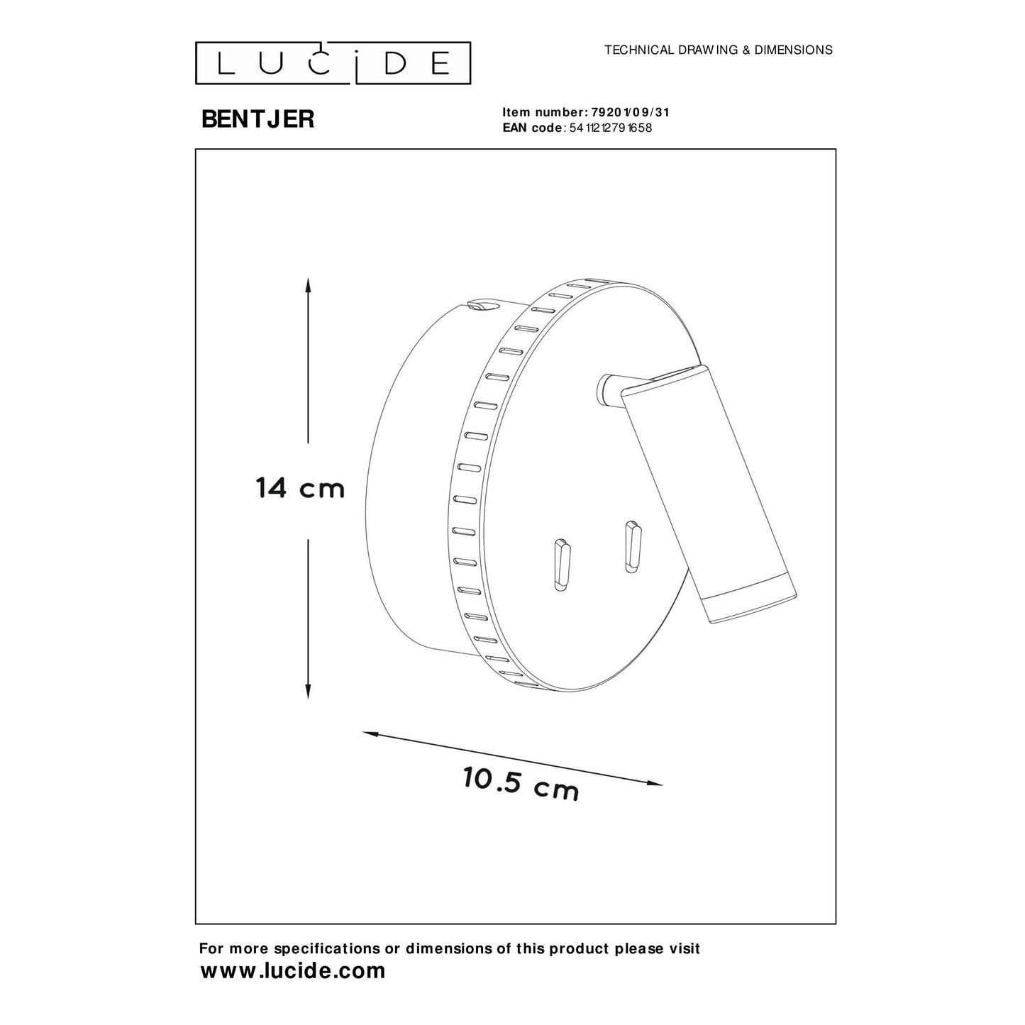 Lucide BENTJER - Bedside lamp / Wall light - Ø 14 cm - LED - 3000K - White