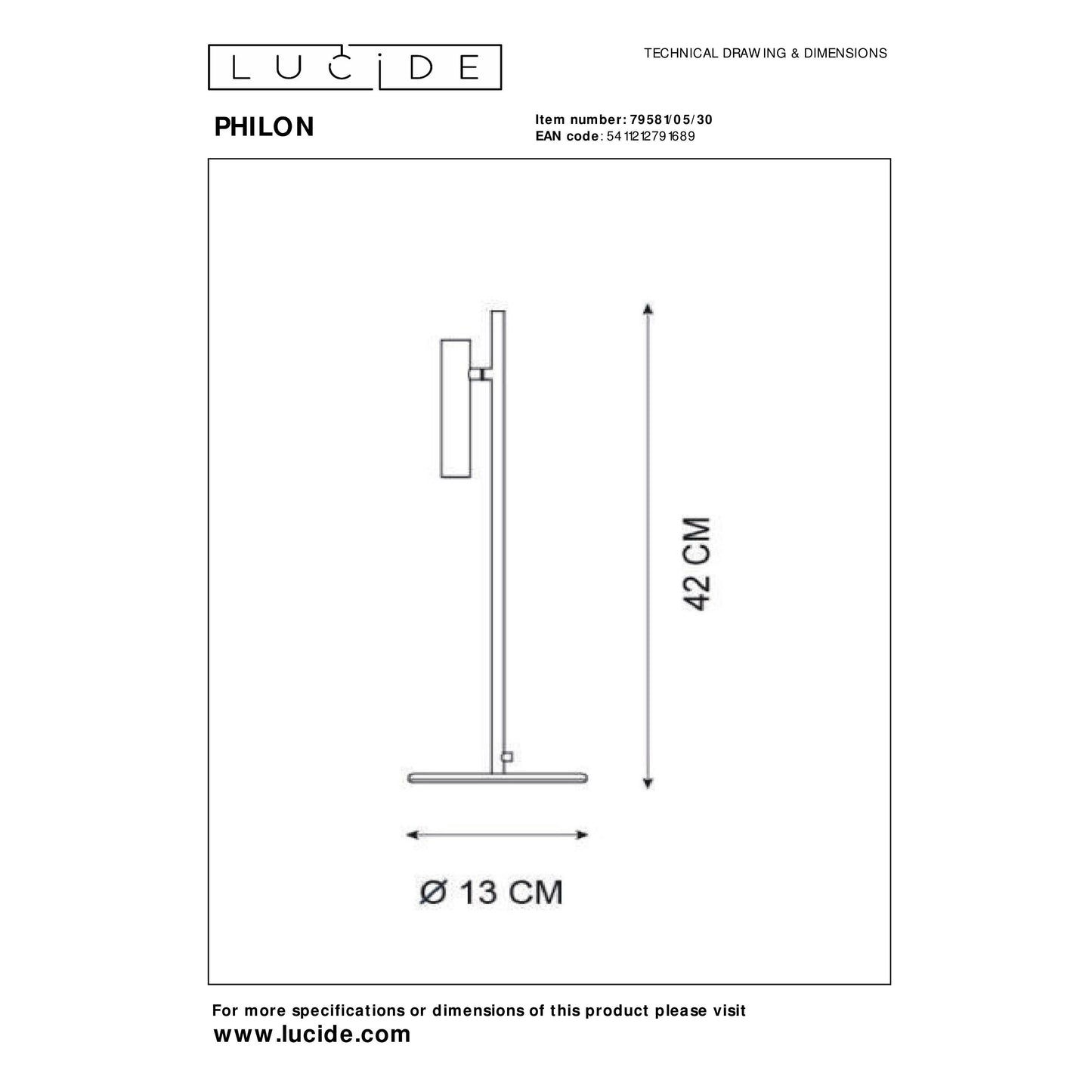 Lucide PHILON - Table lamp - Ø 13 cm - LED Dim. - 1x4,5W 3000K - Black