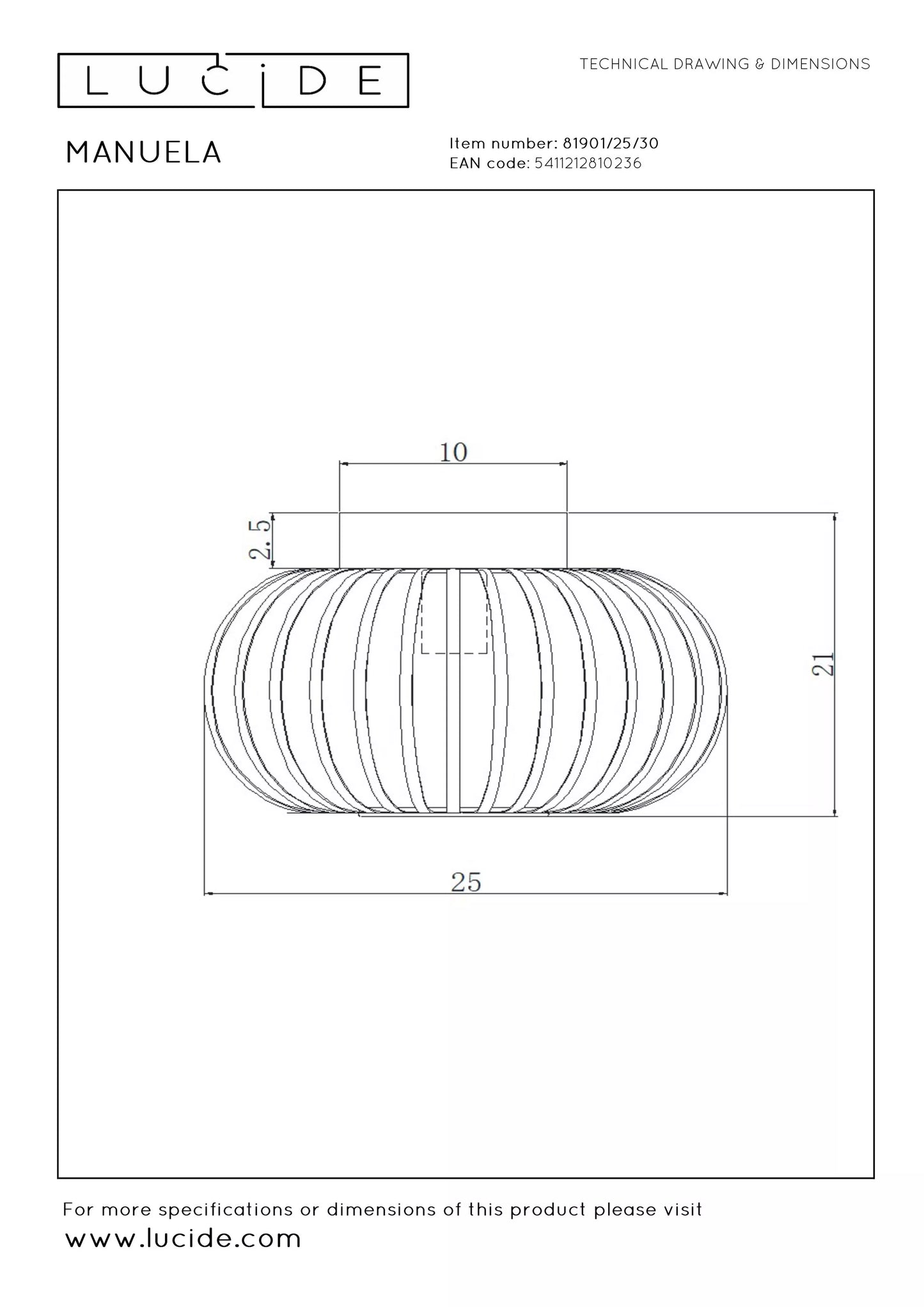 Lucide MANUELA - Flush ceiling light - Ø 25 cm - 1xE27 - Black