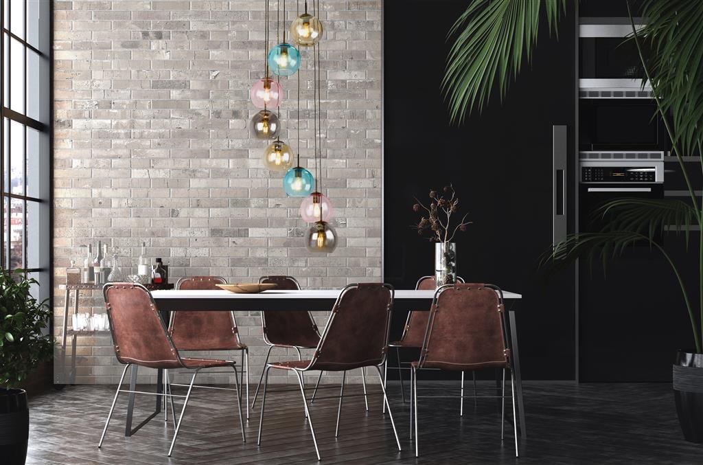 Mardi Gras II 8Lt Pendant - Black Metal & Coloured Glass