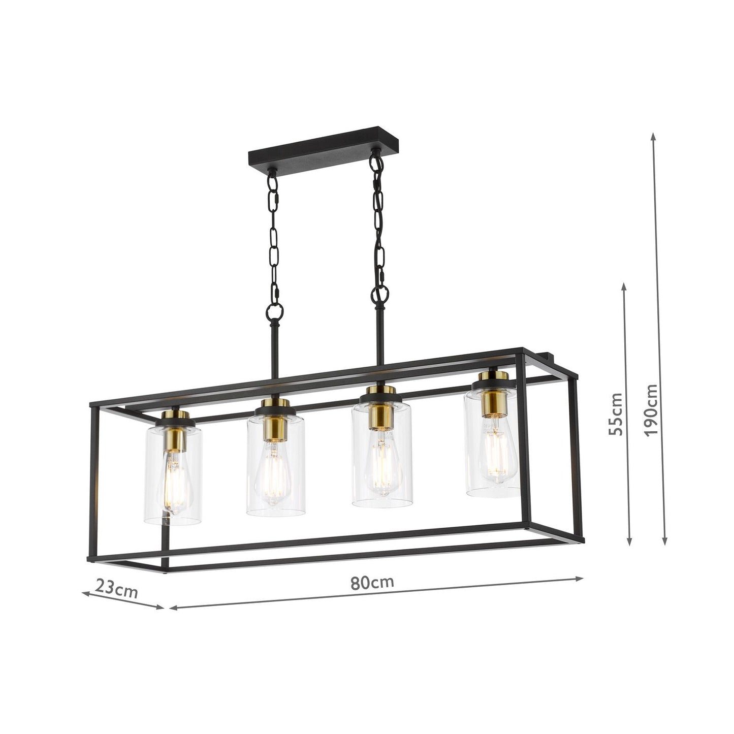 Abel 4 Light Bar Pendant Satin Black and Glass