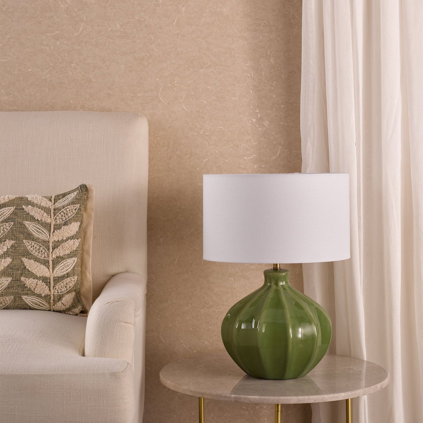 Amrita Ceramic Table Lamp Green and Antique Brass With Shade