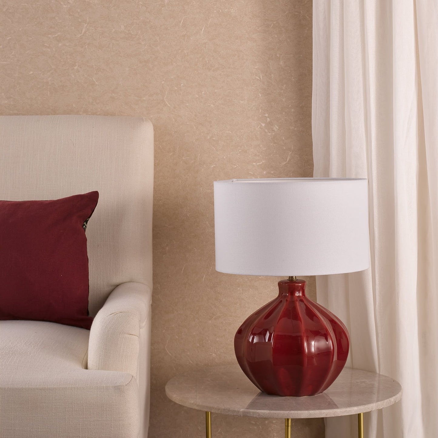Amrita Ceramic Table Lamp Red and Antique Brass With Shade