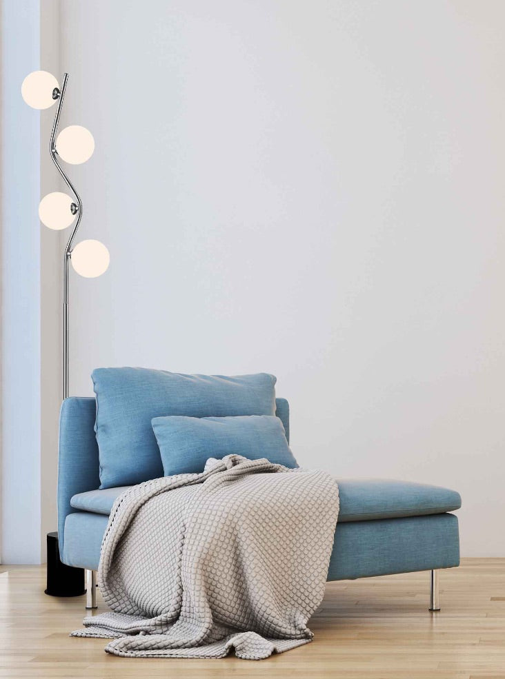 Cosmic Floor Lamp satin nickel with opal glass