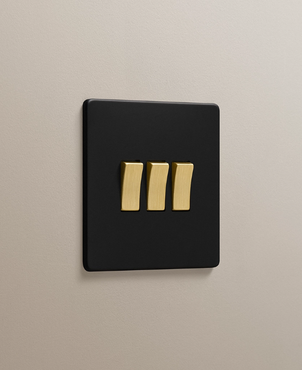 Dowsing & Reynolds - Black Triple Rocker Switch - Gold Rockers
