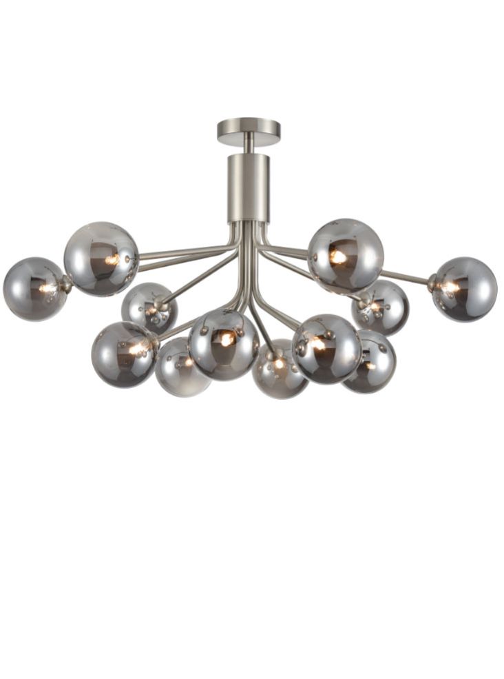 Cosmic 12 light pendant in satin nickel with smoked glass