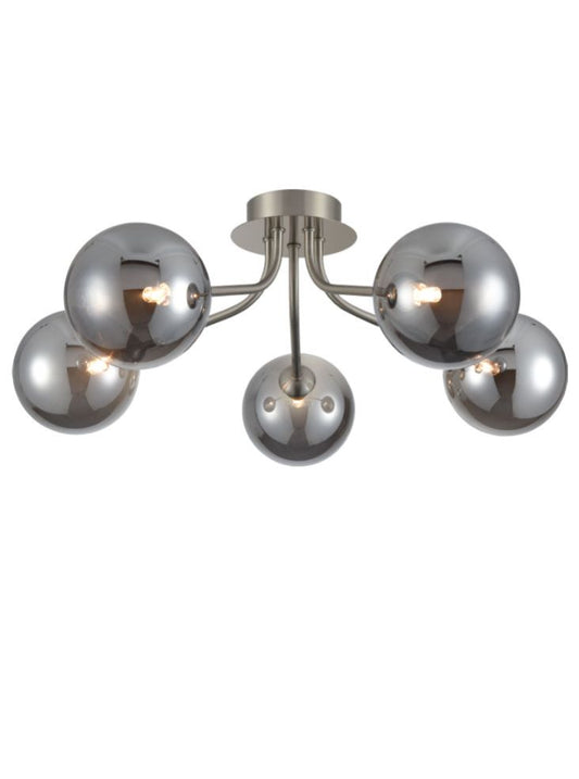 Cosmic 5 light fitting in satin nickel with smoked glass