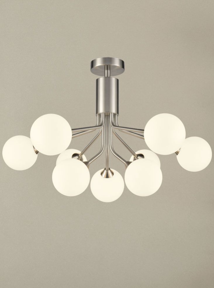 Cosmic 9 light pendant in satin nickel with matt opal glass