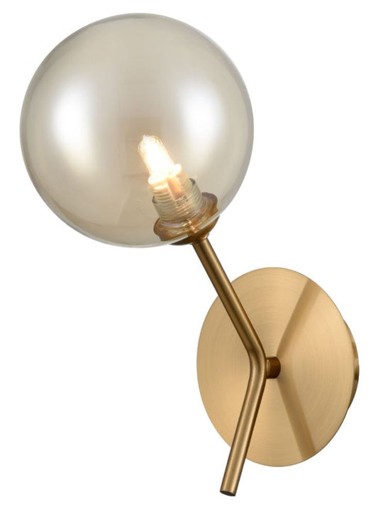 Cosmic 1 light wall bracket in antique gold with amber glass