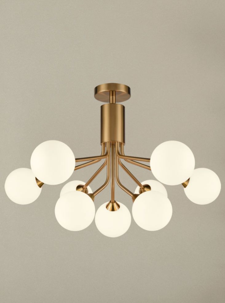 Cosmic 9 light pendant in antique gold with matt opal glass