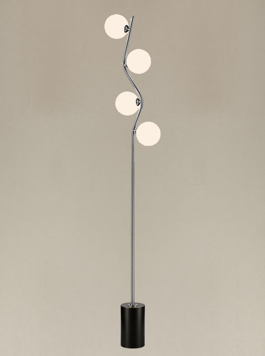 Cosmic Floor Lamp satin nickel with opal glass