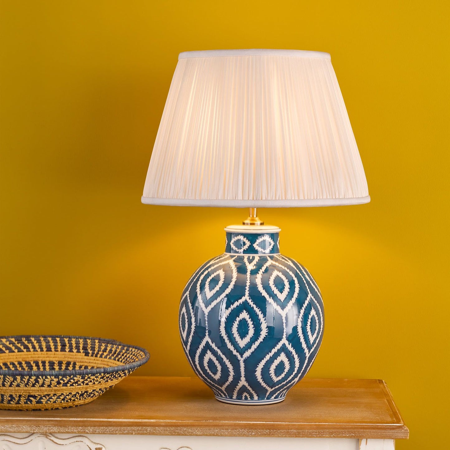 Dakari Table Lamp Blue and Antique Brass With Shade