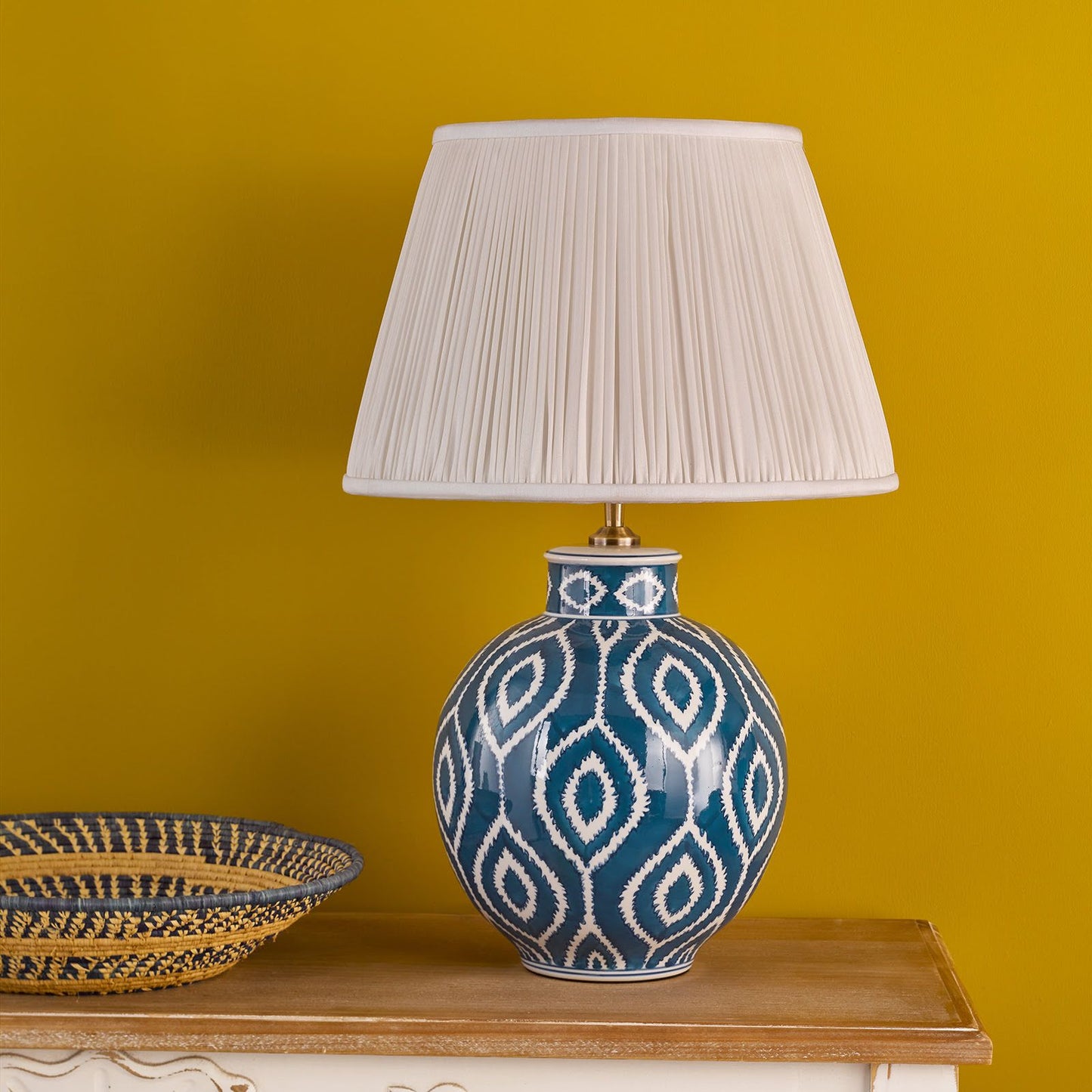 Dakari Table Lamp Blue and Antique Brass With Shade