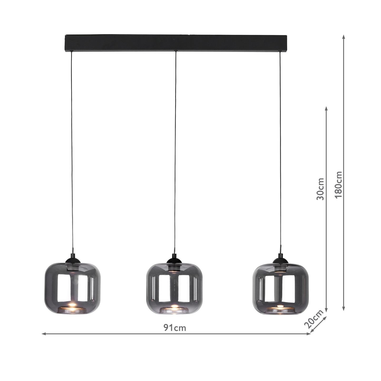 Eileen 3 Light Bar Pendant Matt Black and Smoked Glass LED