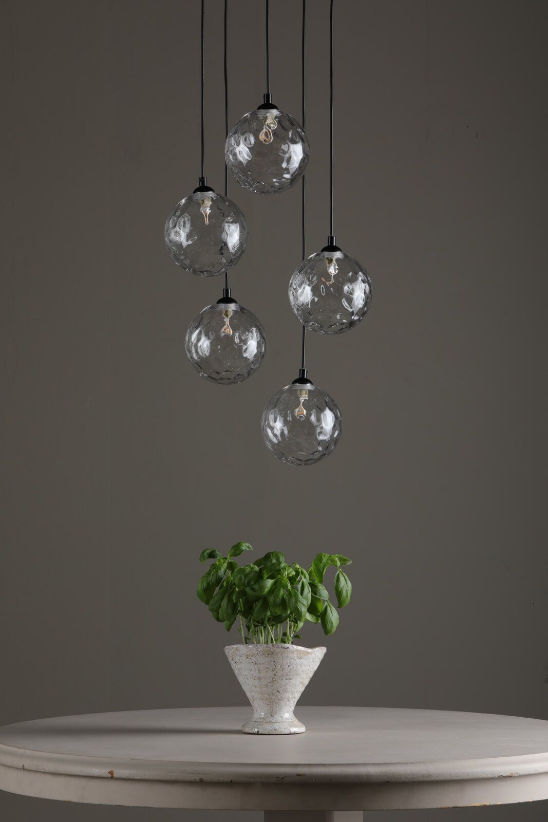 Federico 5 Light Cluster Pendant Matt Black Clear Dimpled Glass
