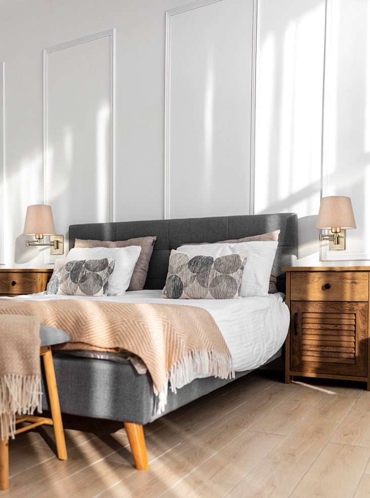 Francis swing arm wall light with taupe shade