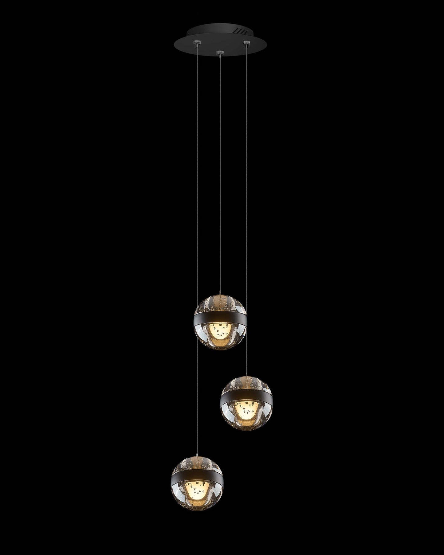 Frizzante 3Lt Round Pendant Matt Black Smoke Glass Light