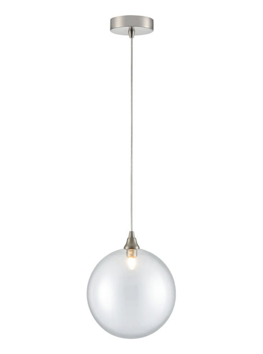 Galaxy single pendant in satin nickel with clear glass