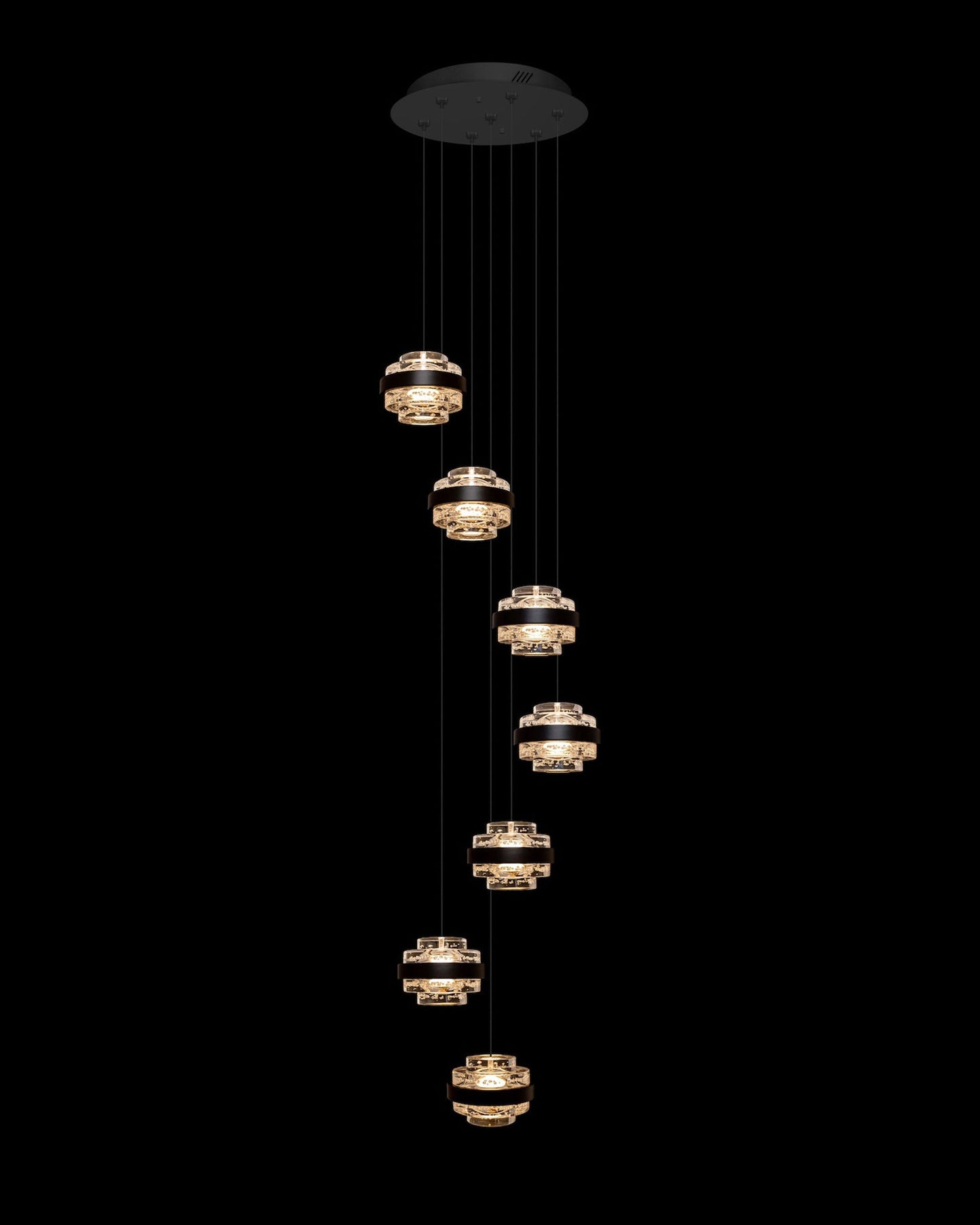 Geo LED 7Lt Round Champagne Pendant Matt Black Dimmable Light