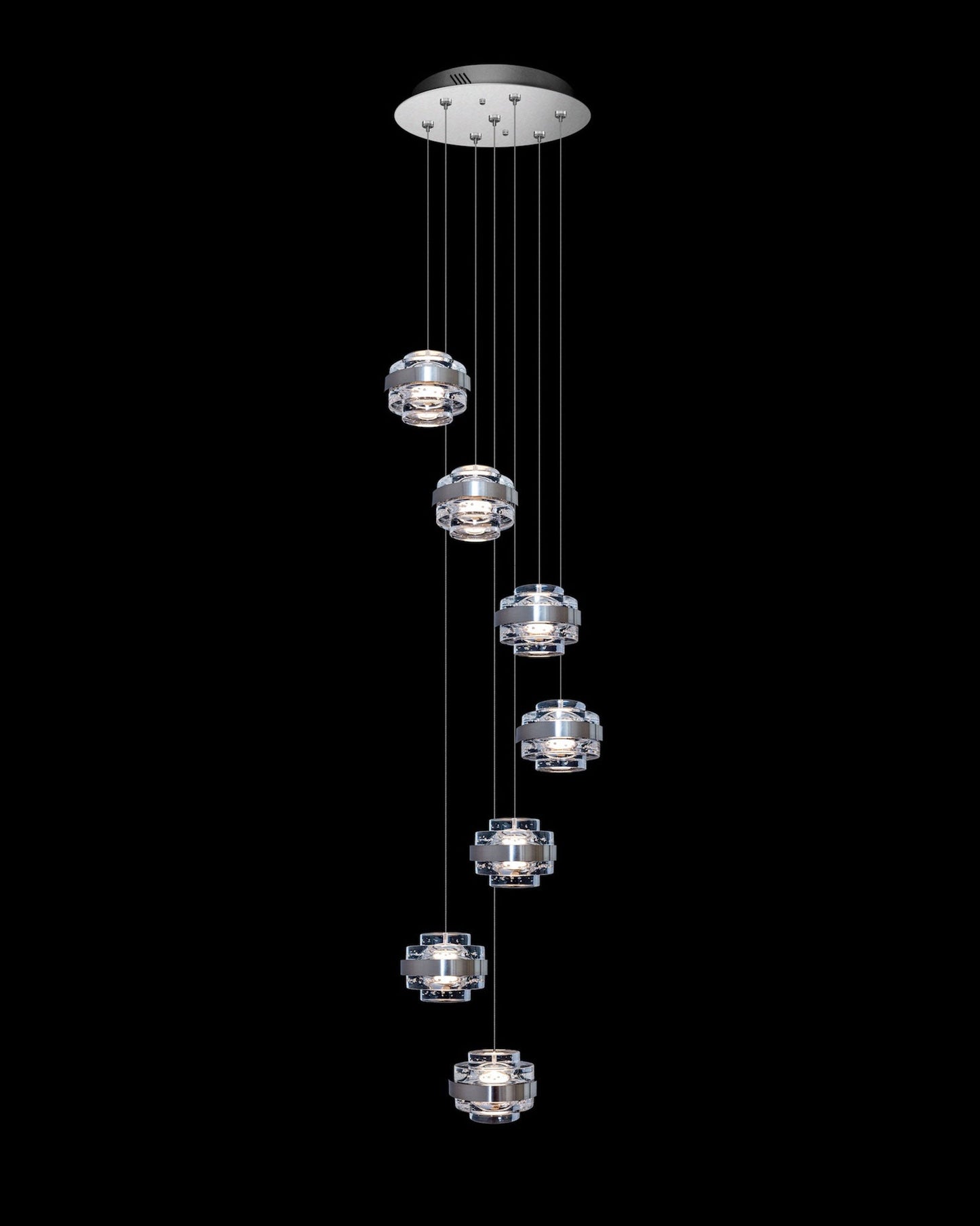 Geo LED 7Lt Round Clear Pendant Satin Nickel Dimmable Light