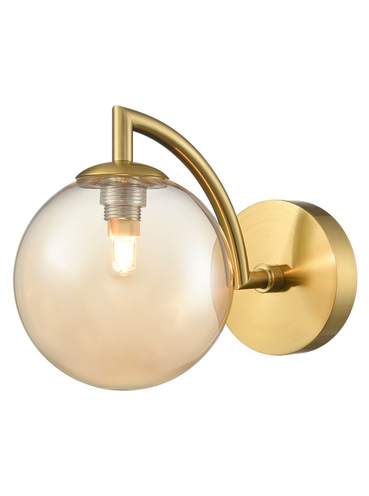 Globe Wall Light aged brass with amber glass
