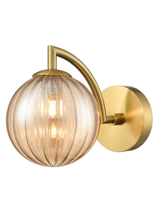 Globe Wall Light aged brass with amber glass