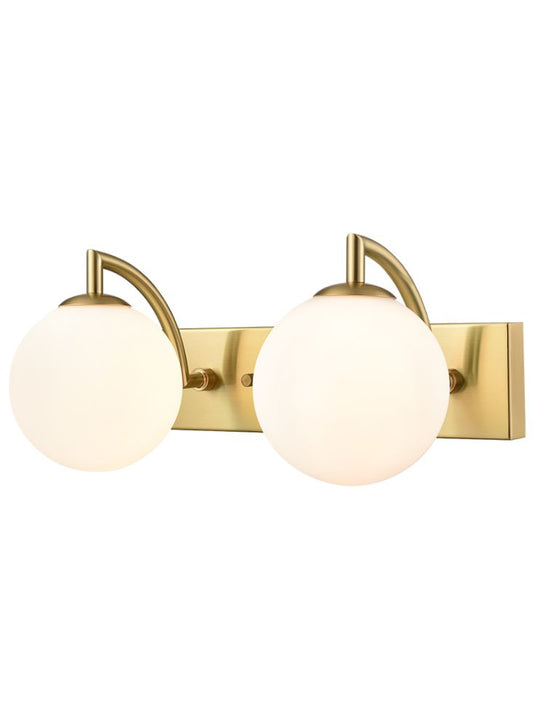 Globe 2lt Wall Light aged brass with matt opal glass