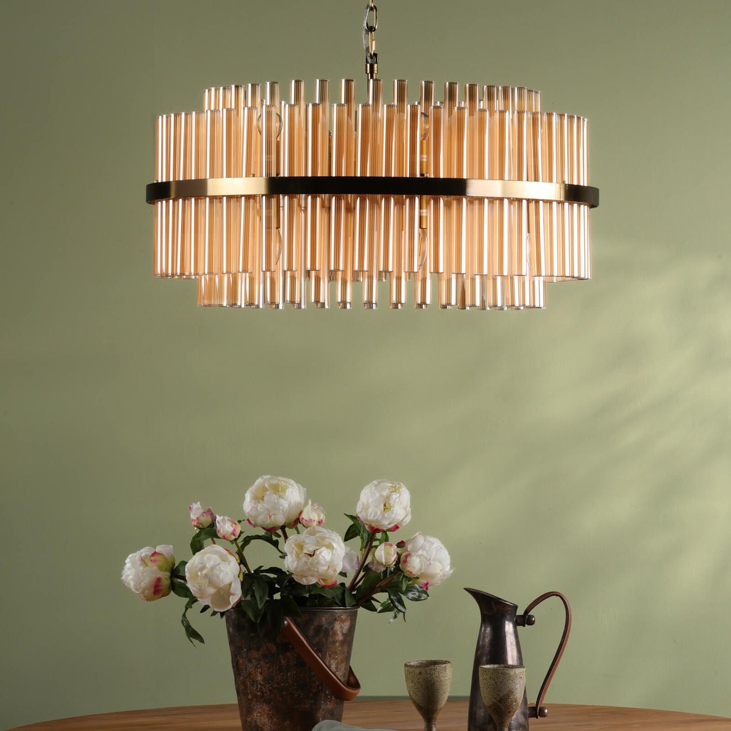 Imani 16 Light Pendant Natural Brass and Champagne Glass