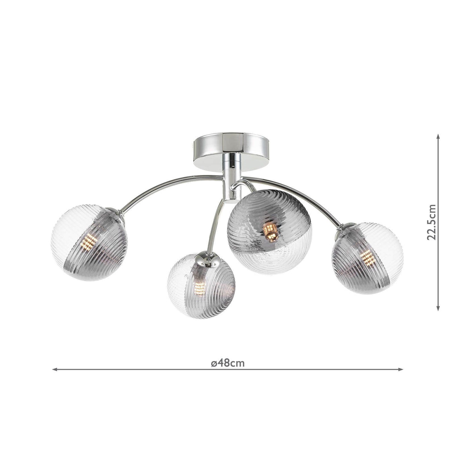 Izzy 4 Light Semi-Flush Polished Chrome & Smoked/Clear Ribbed Glass