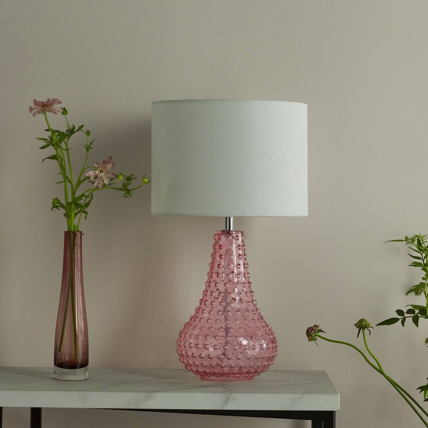 Kristina Table Lamp Pink Glass With Shade