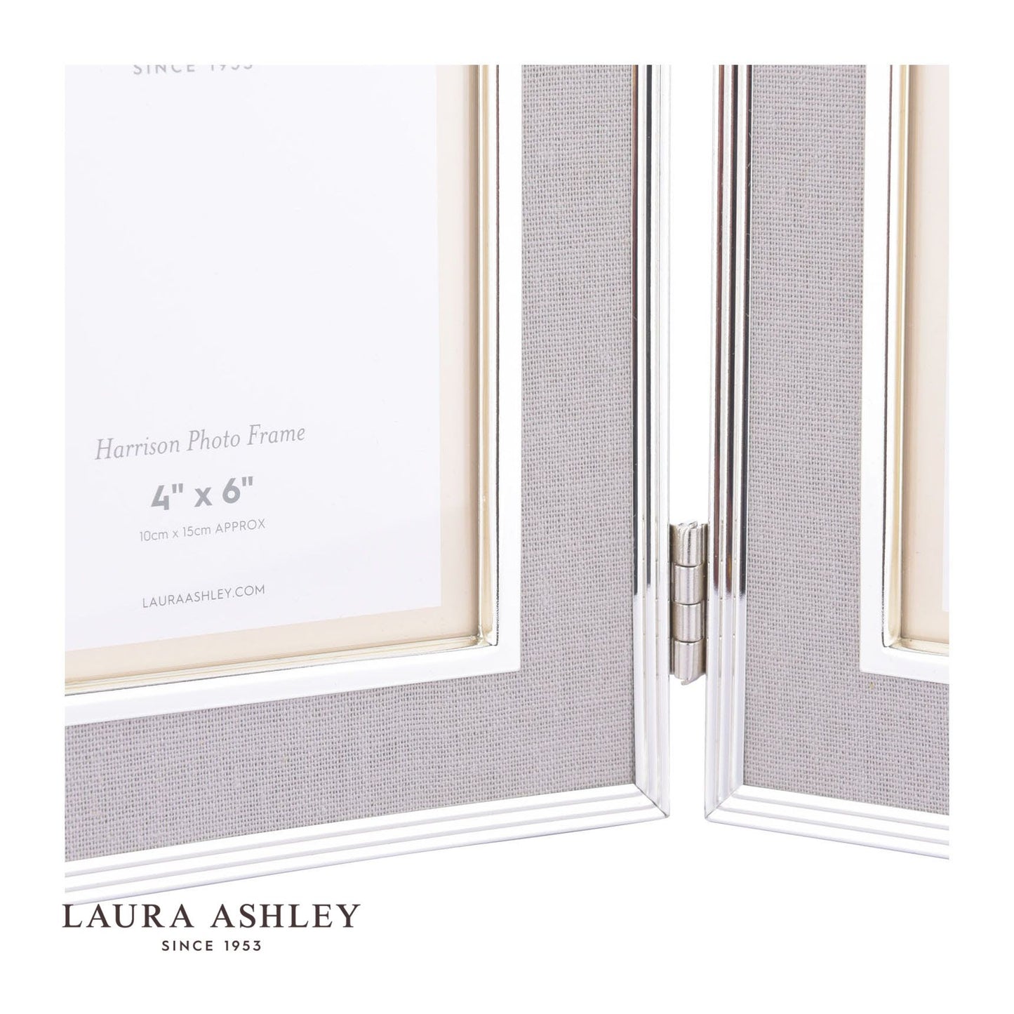 Laura Ashley Harrison Double Photo Frame Pale Charcoal Linen 4x6 Inch