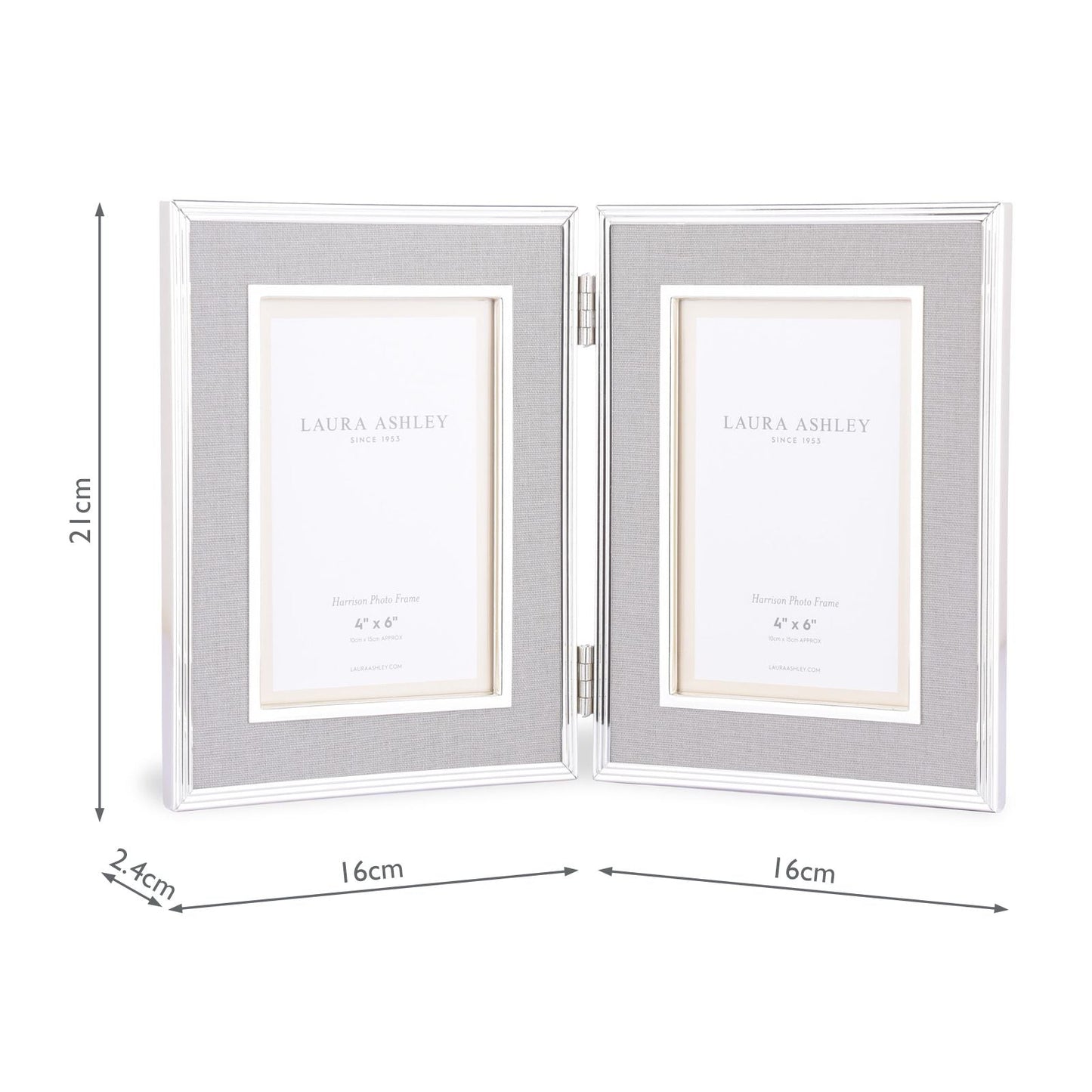 Laura Ashley Harrison Double Photo Frame Pale Charcoal Linen 4x6 Inch