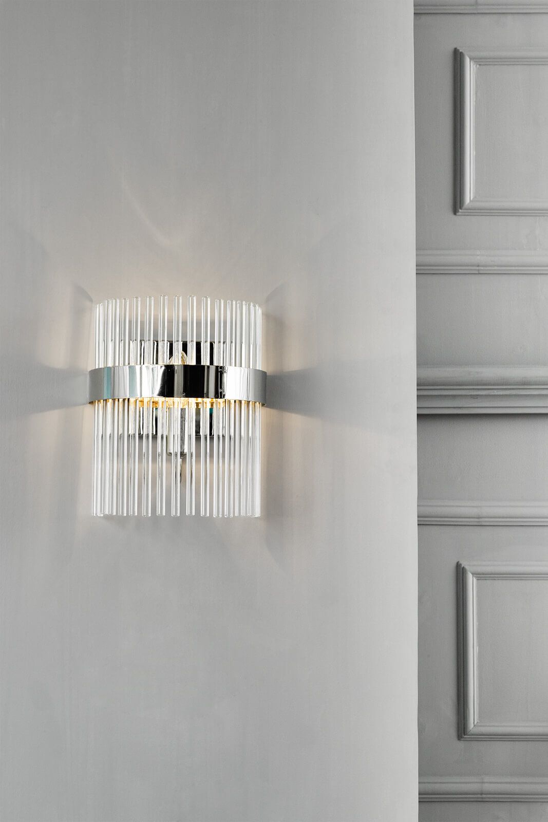 Laura Ashley Alexa 2lt Wall Light Polished Nickel Glass