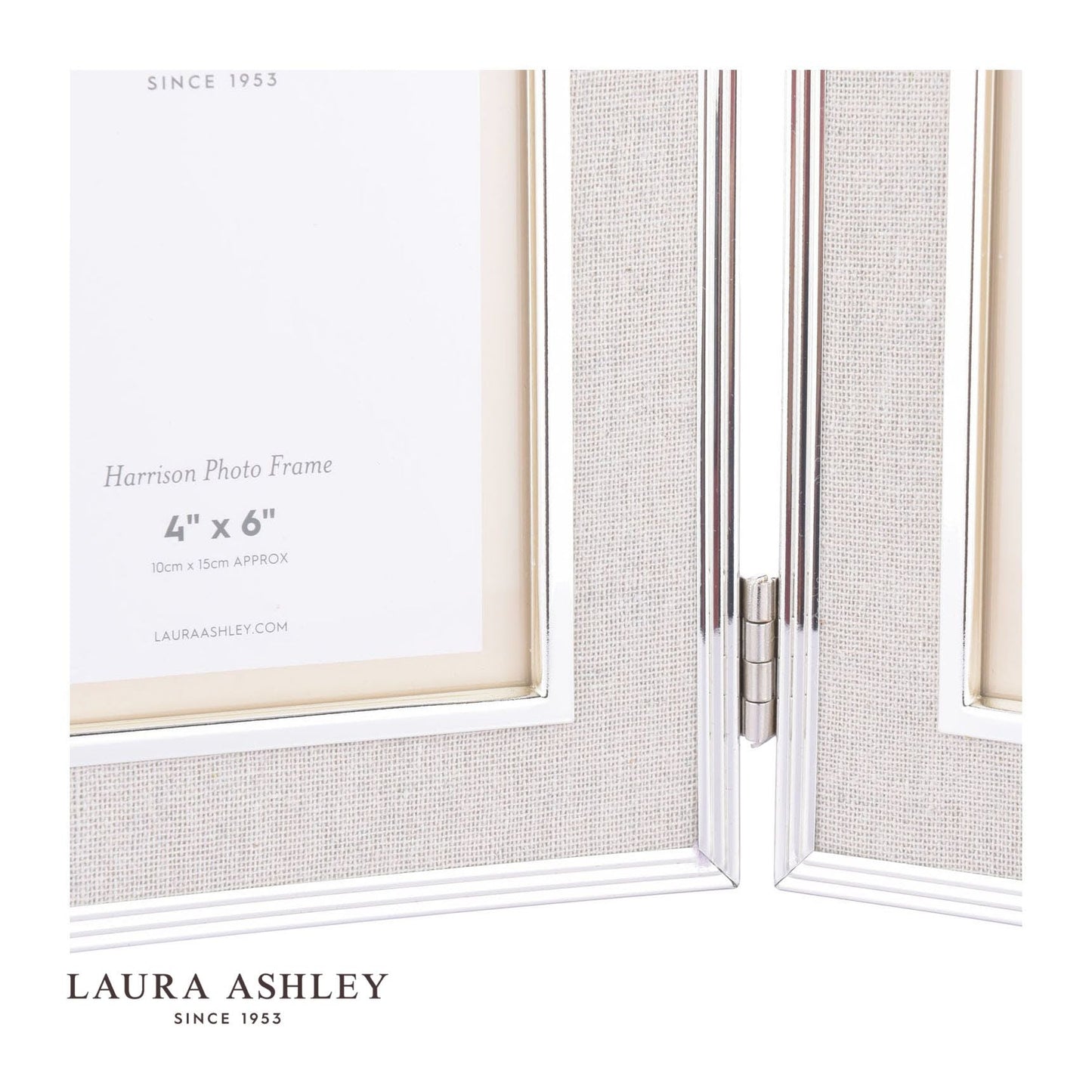 Laura Ashley Harrison Double Photo Frame Polished Silver Linen 4x6 Inch