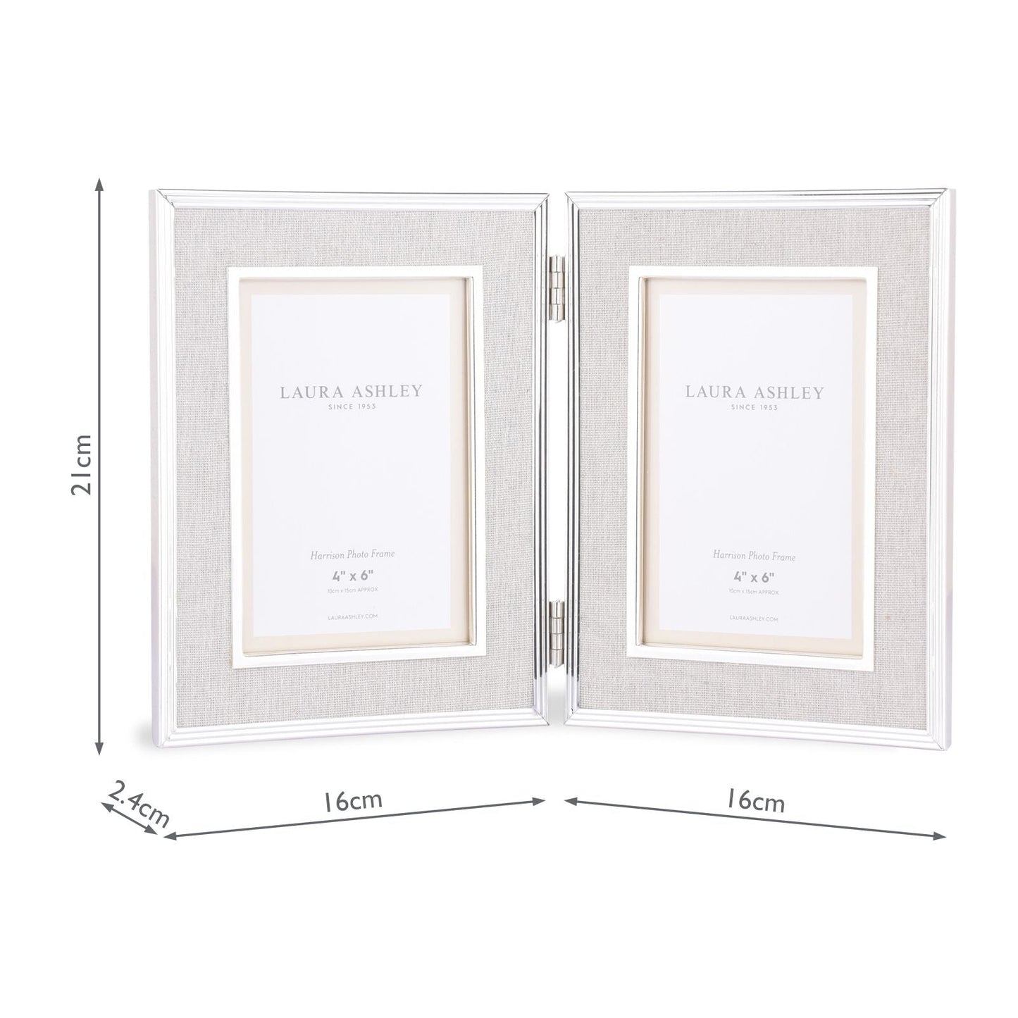Laura Ashley Harrison Double Photo Frame Polished Silver Linen 4x6 Inch