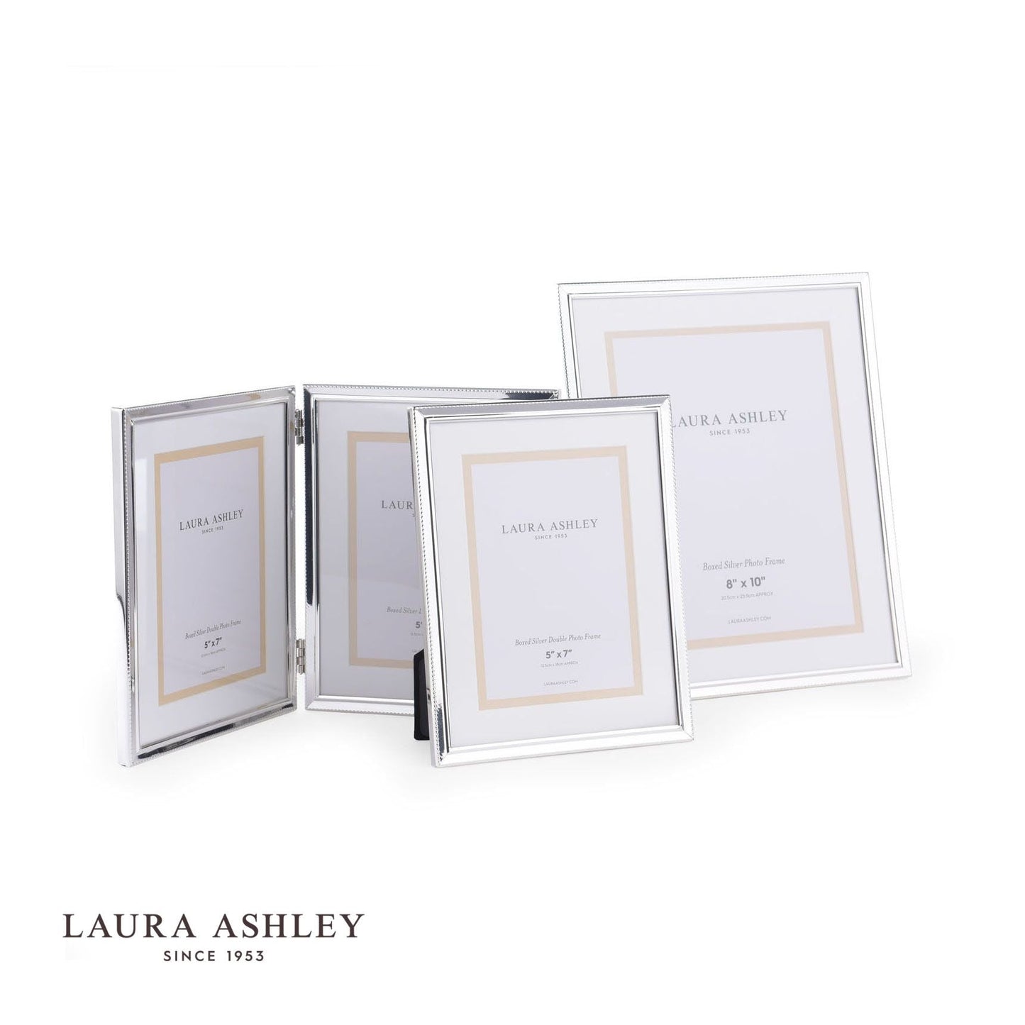 Laura Ashley Boxed Double Photo Frame Polished Silver 5x7 inch