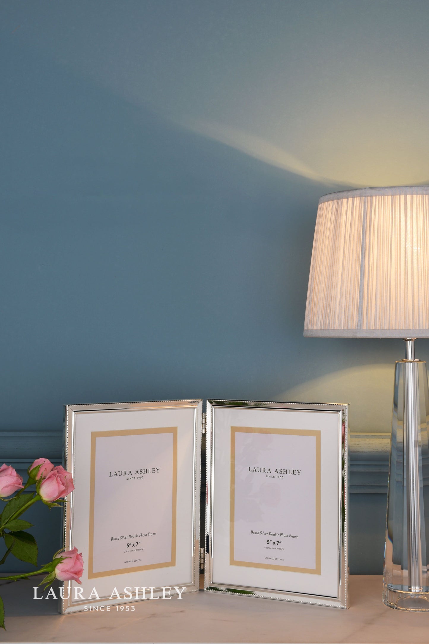 Laura Ashley Boxed Double Photo Frame Polished Silver 5x7 inch