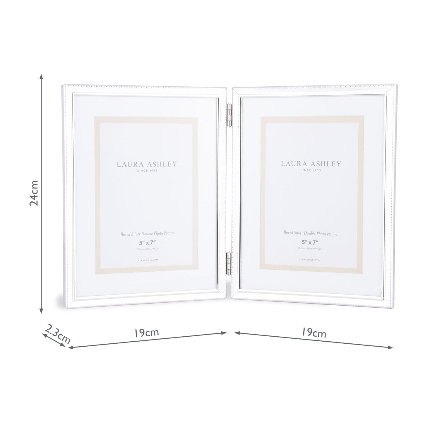 Laura Ashley Boxed Double Photo Frame Polished Silver 5x7 inch