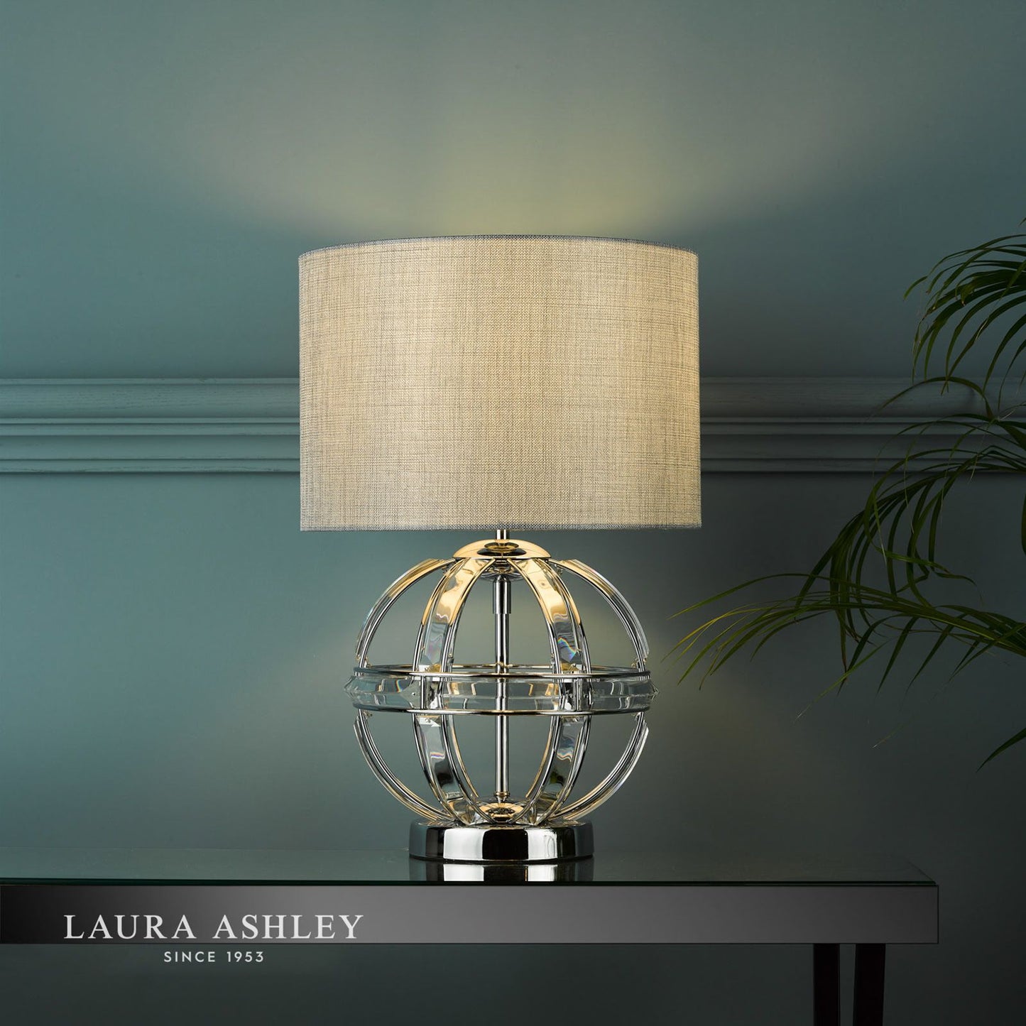 Laura Ashley Aidan Glass & Polished Chrome Globe Table Lamp with Shade