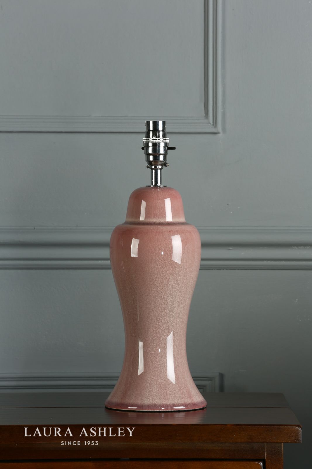 Laura Ashley Regina Small Table Lamp Pink Blush Polished Chrome Base Only