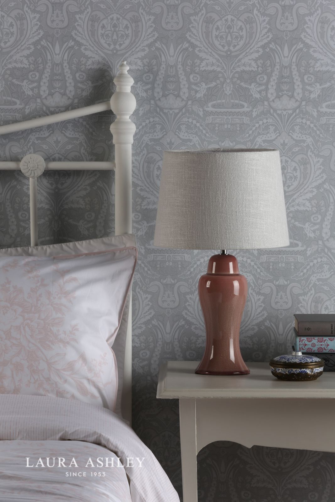Laura Ashley Regina Small Table Lamp Pink Blush Polished Chrome Base Only