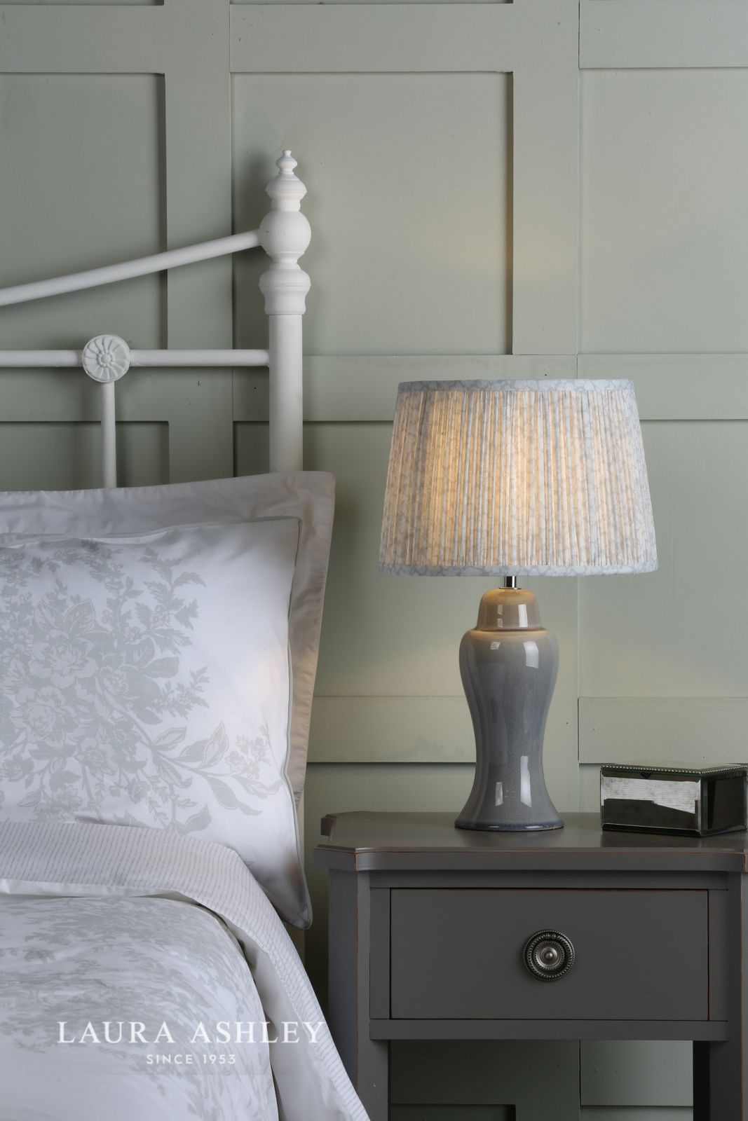 Laura Ashley Regina Small Table Lamp Pale Slate Grey Polished Chrome Base Only