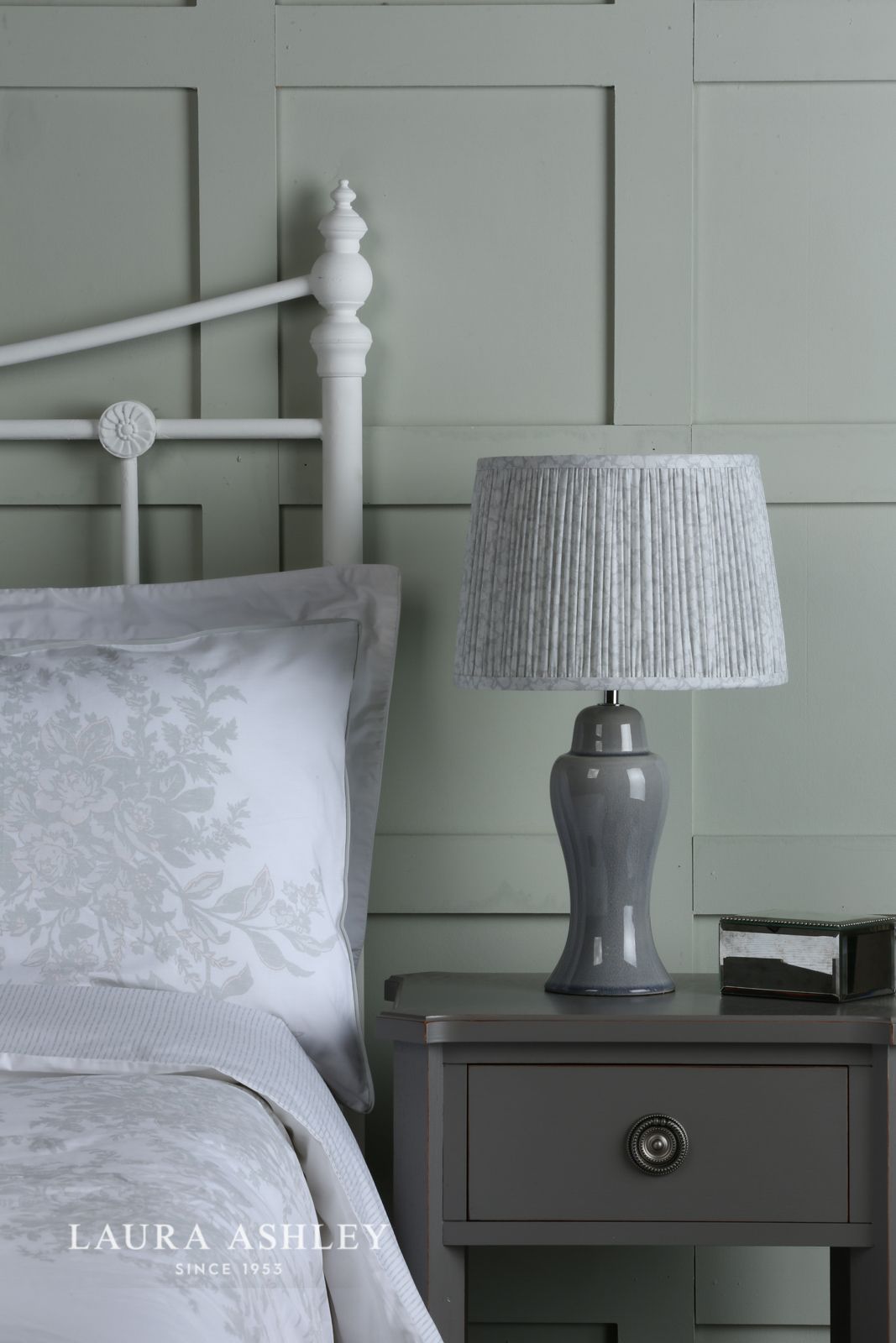 Laura Ashley Regina Small Table Lamp Pale Slate Grey Polished Chrome Base Only