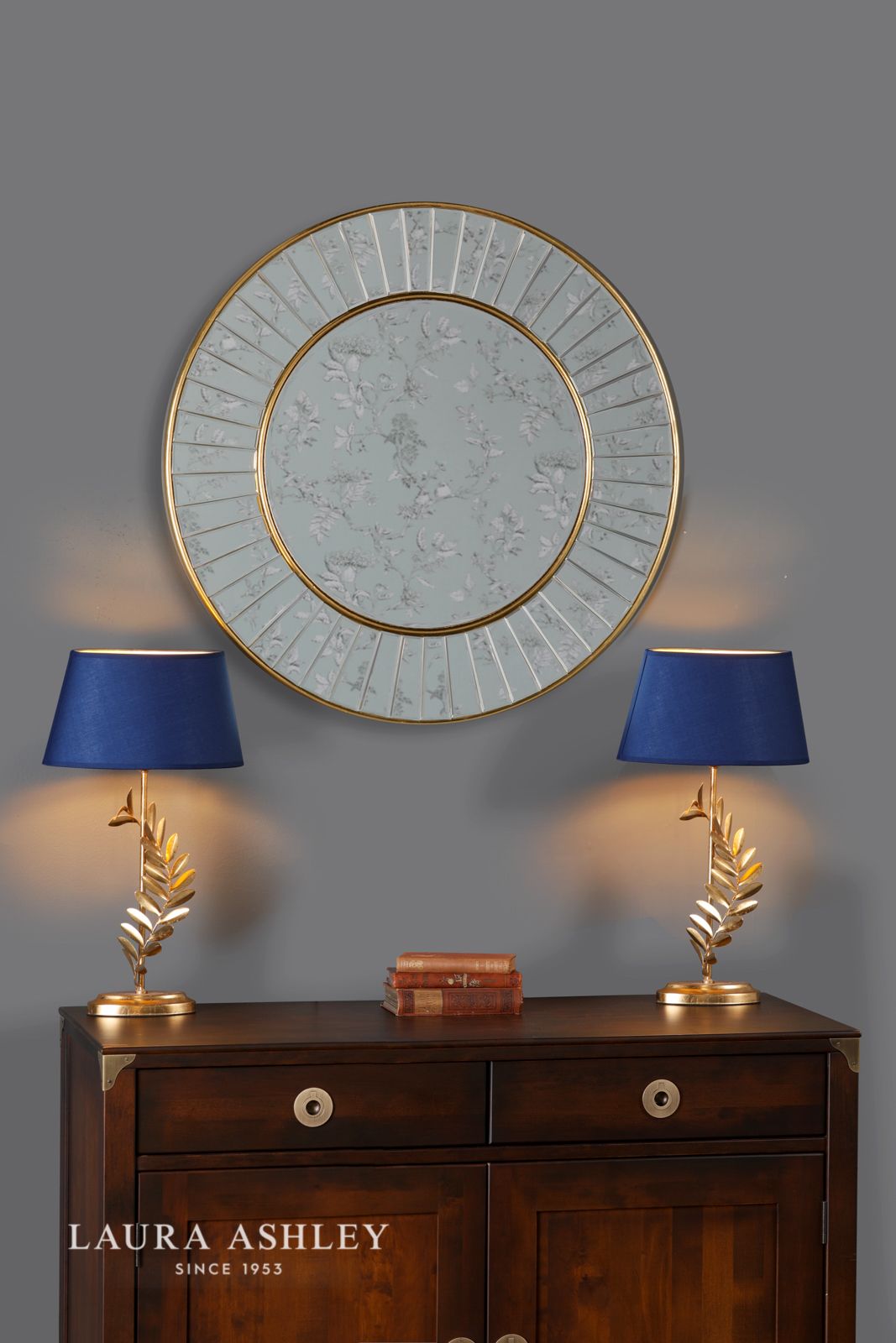 Laura Ashley Clemence Medium Round Mirror Gold Leaf 80cm