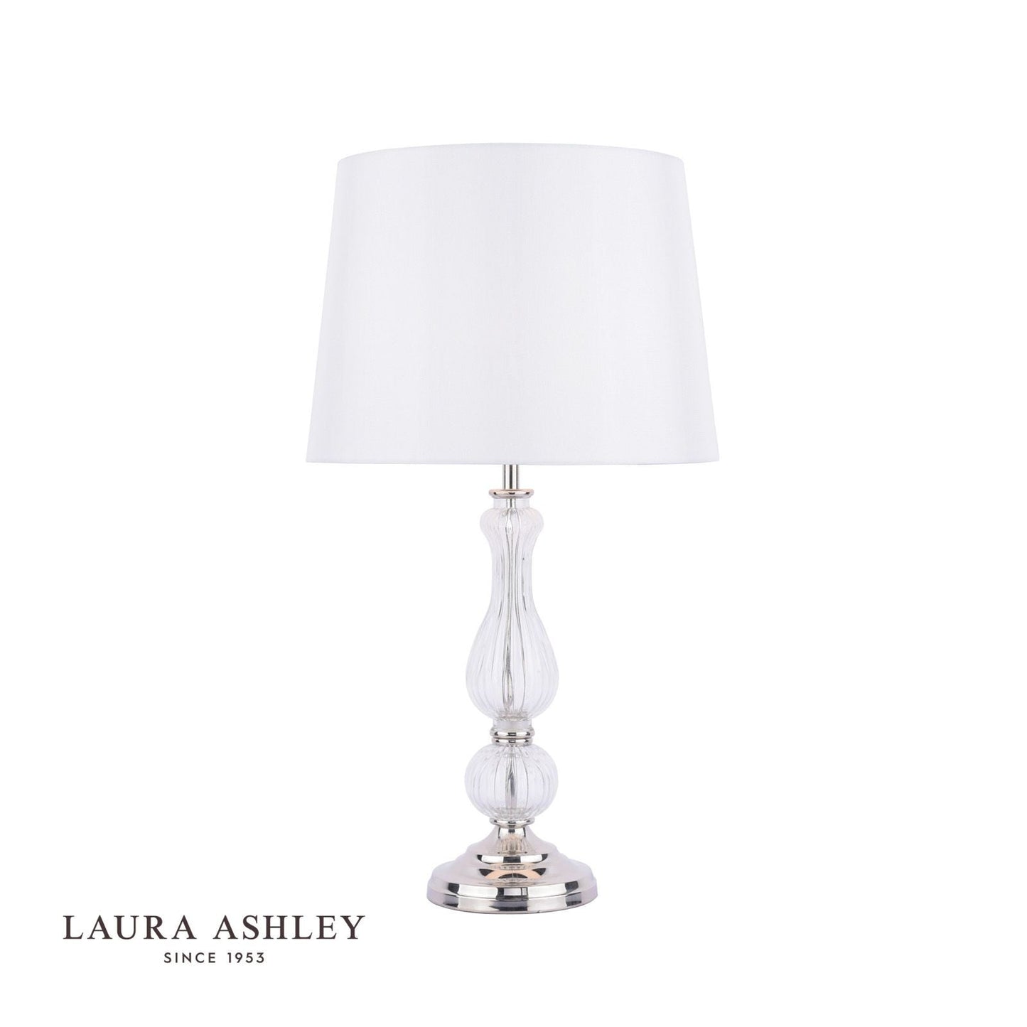 Laura Ashley Bradshaw Table Lamp Polished Nickel & Ribbed Glass With Shade