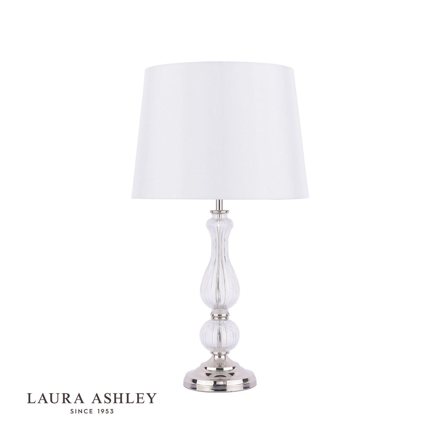 Laura Ashley Bradshaw Table Lamp Polished Nickel & Ribbed Glass With Shade