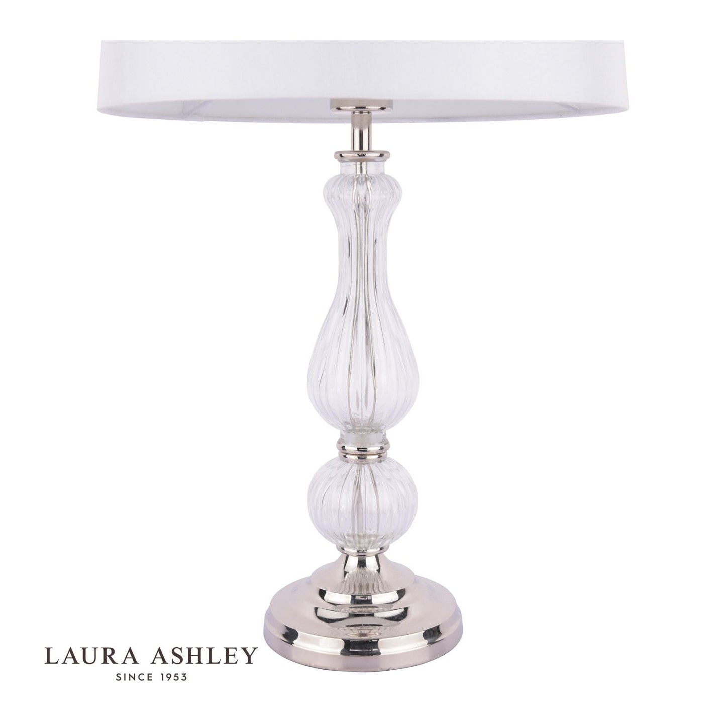 Laura Ashley Bradshaw Table Lamp Polished Nickel & Ribbed Glass With Shade
