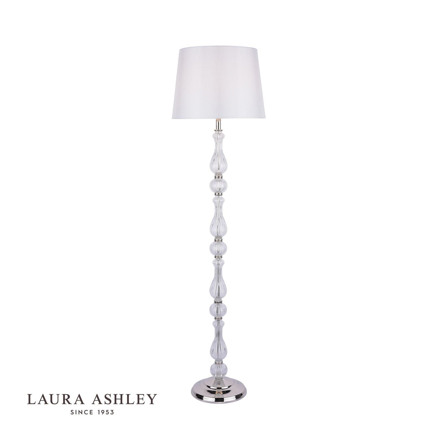 Laura Ashley Bradshaw Floor Lamp Polished Nickel & Ribbed Glass With Shade
