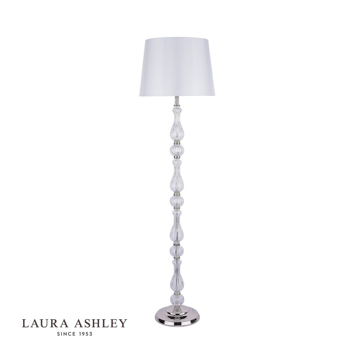 Laura Ashley Bradshaw Floor Lamp Polished Nickel & Ribbed Glass With Shade